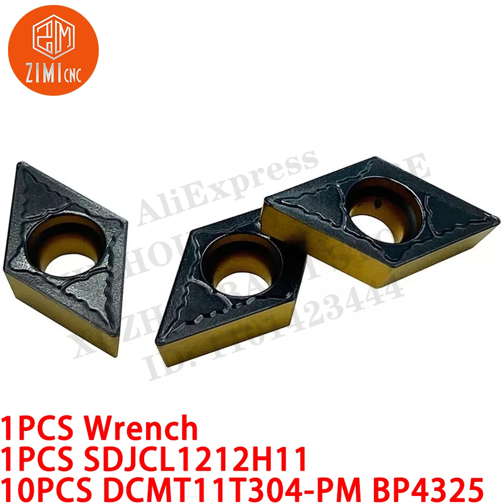1 pieza SDJCL1212H11 Portaherramientas de torneado externo + 10 piezas DCMT11T304-PM Insertos de carburo CNC Herramienta de corte mecánica para torno de metal