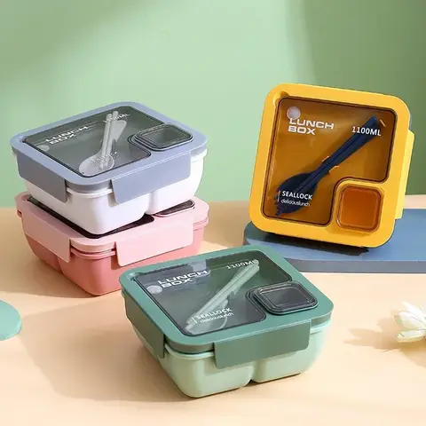 850ml/1100ml 휴대용 도시락 상자 어린이를위한 식기가있는 전자 레인지 도시락 상자 학교 사무실 누출 방지 식품 저장 용기