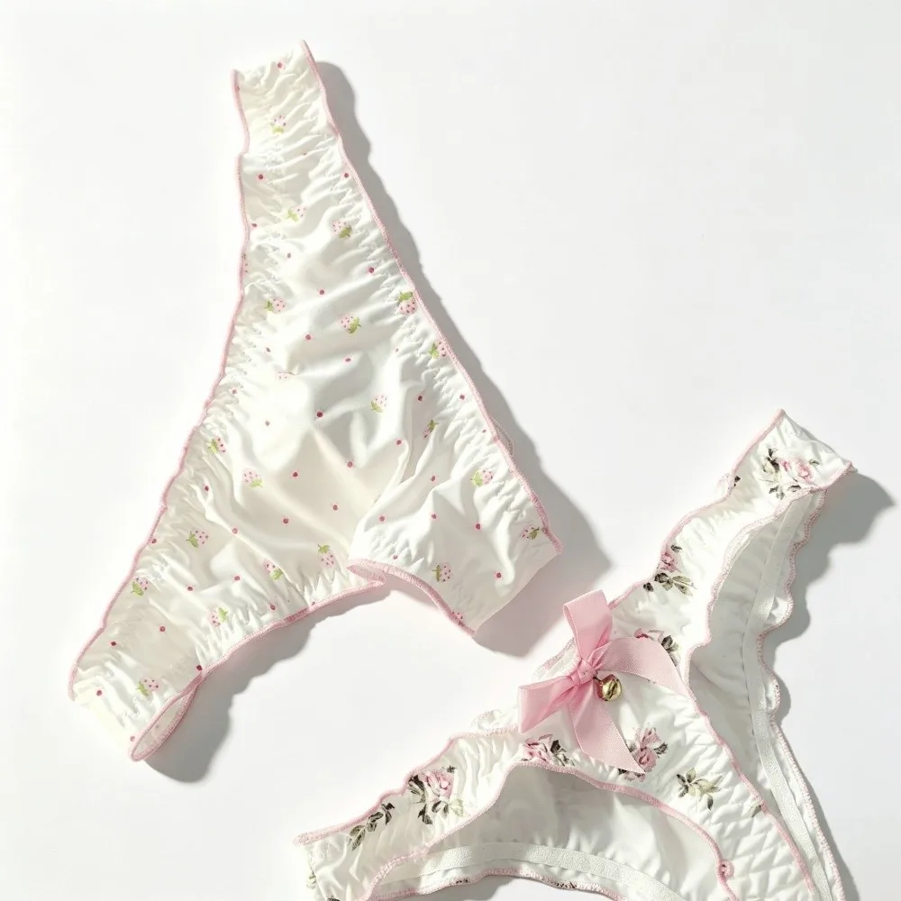 Japanischer Stil, süße Schleife, Damen-Slips, Blumenmuster, niedrige Taille, Mädchen-Slips, Unterwäsche aus Eisseide mit Rüschen, bedruckt, für Damen – Detail 9