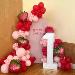 106pcs Strawberry Balloons Garland Arch Kit,Girls Berry First Birthday Party Decoration Wedding Theme Backdrop Supplies Globos