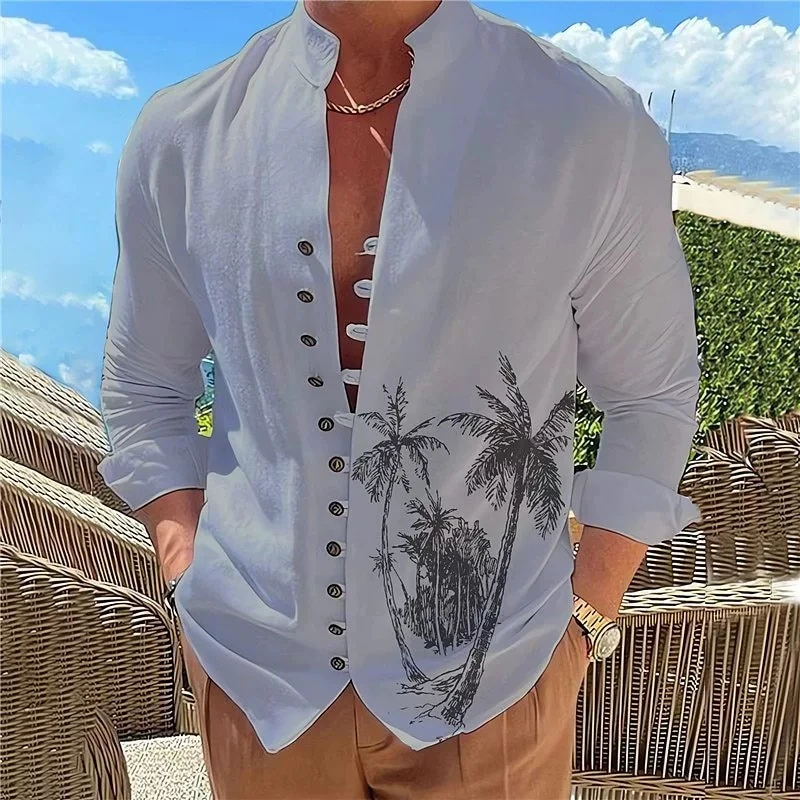 Men's fashion shirt, 3D parrot print shirt, casual, printed long sleeved, beach style retro top, outdoor daily shirt