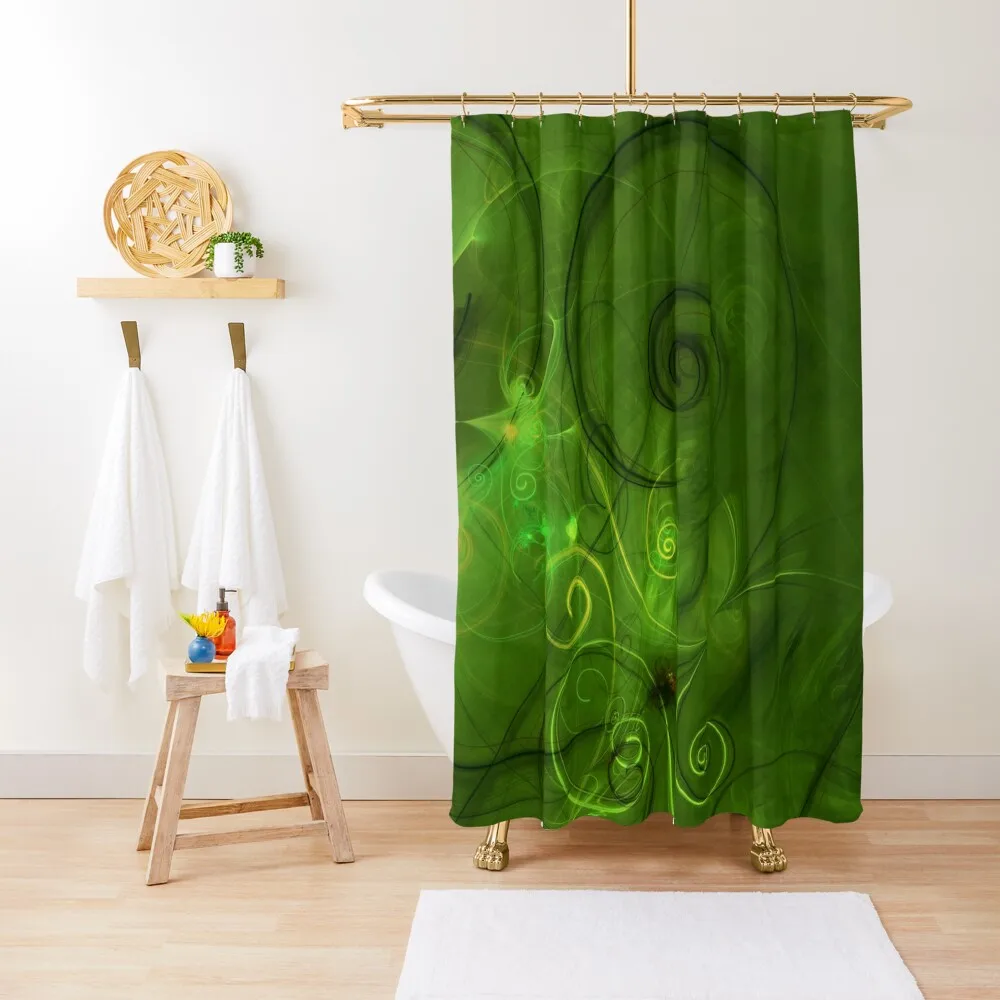 Green Maori Koru, New Zealand, kiwi, kiwiana, Nz Esoteric Spiral, Shower Curtain For Bathrooms Bathroom Box Window Curtain