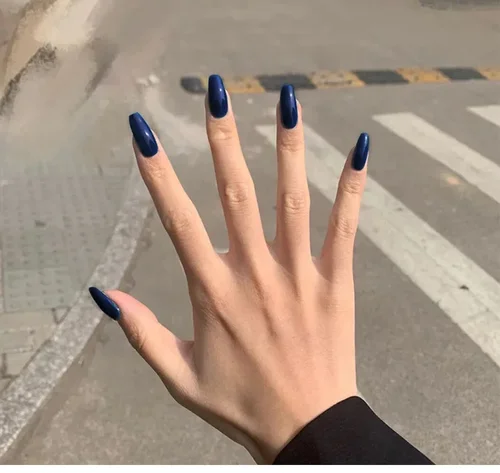 24 unids/set de uñas postizas de Color sólido azul oscuro, prensa acrílica blanca Simple, adhesivo para uñas, puntas de uñas postizas francesas extraíbles