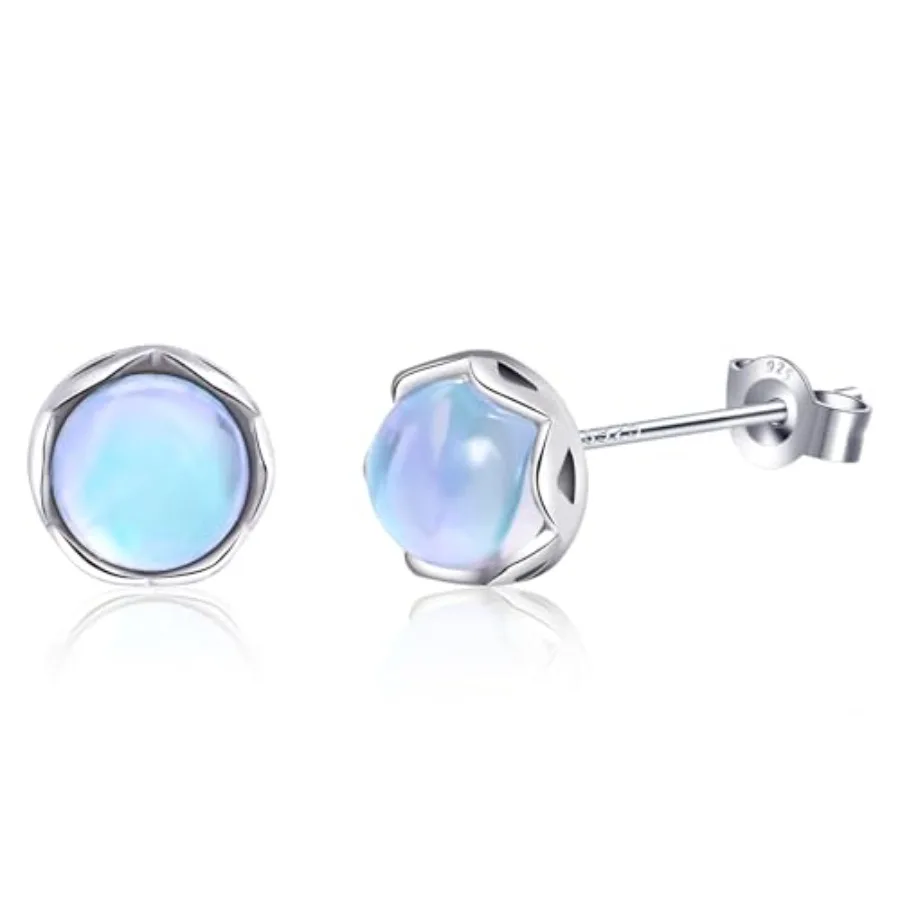 

Small 925 Sterling/14K Pltaed Rainbow Moonstone Stud Earrings for Women Tiny Moonstone Birthstone Earrings Gemstone Jewelry for