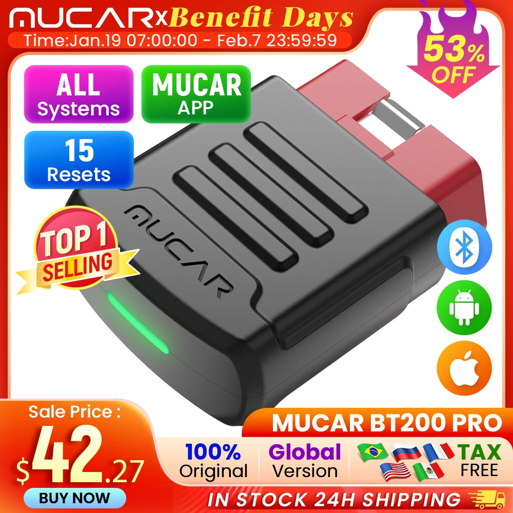 MUCAR BT200/BT200 PRO Bluetooth Car Diagnostic Tool Oil IMMO SAS 15 Reset OBD2 Scanner Auto Code Reader for Full System Diagnose