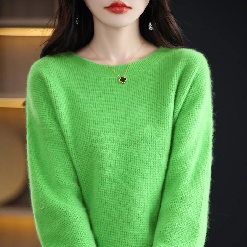 Lngot Needle Mink Cashmere Sweater Women\'s O-Neck Pullover Knit Loose Large Size Long Sleeve Autumn and Winter With Warm Base