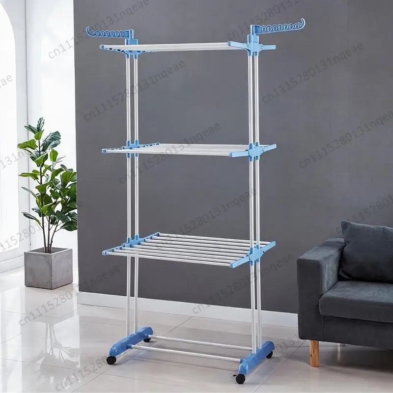 Multi-layer Folding Telescopic Drying Rack Floor-to-ceiling Double-bar Towel Hanging on Household Balcony To Dry