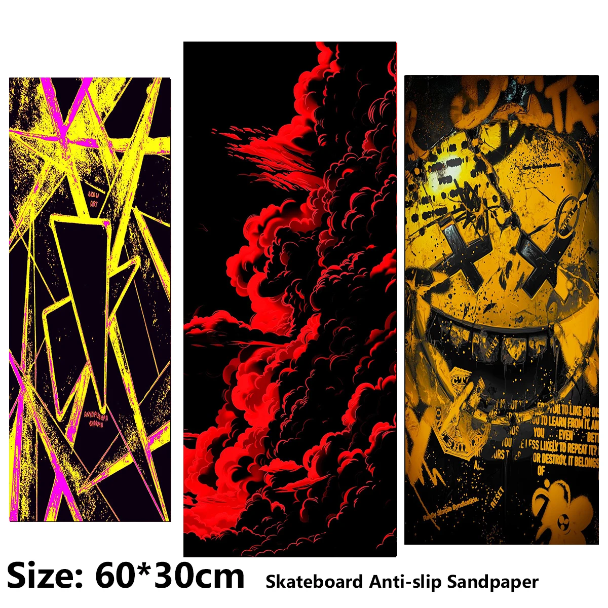 ElecStric Scooter Anti-slip Sticker Sandpaper Skateboard Grip Tape Sheet 60*30cm Doodle Nebula Smiley Face Pattern