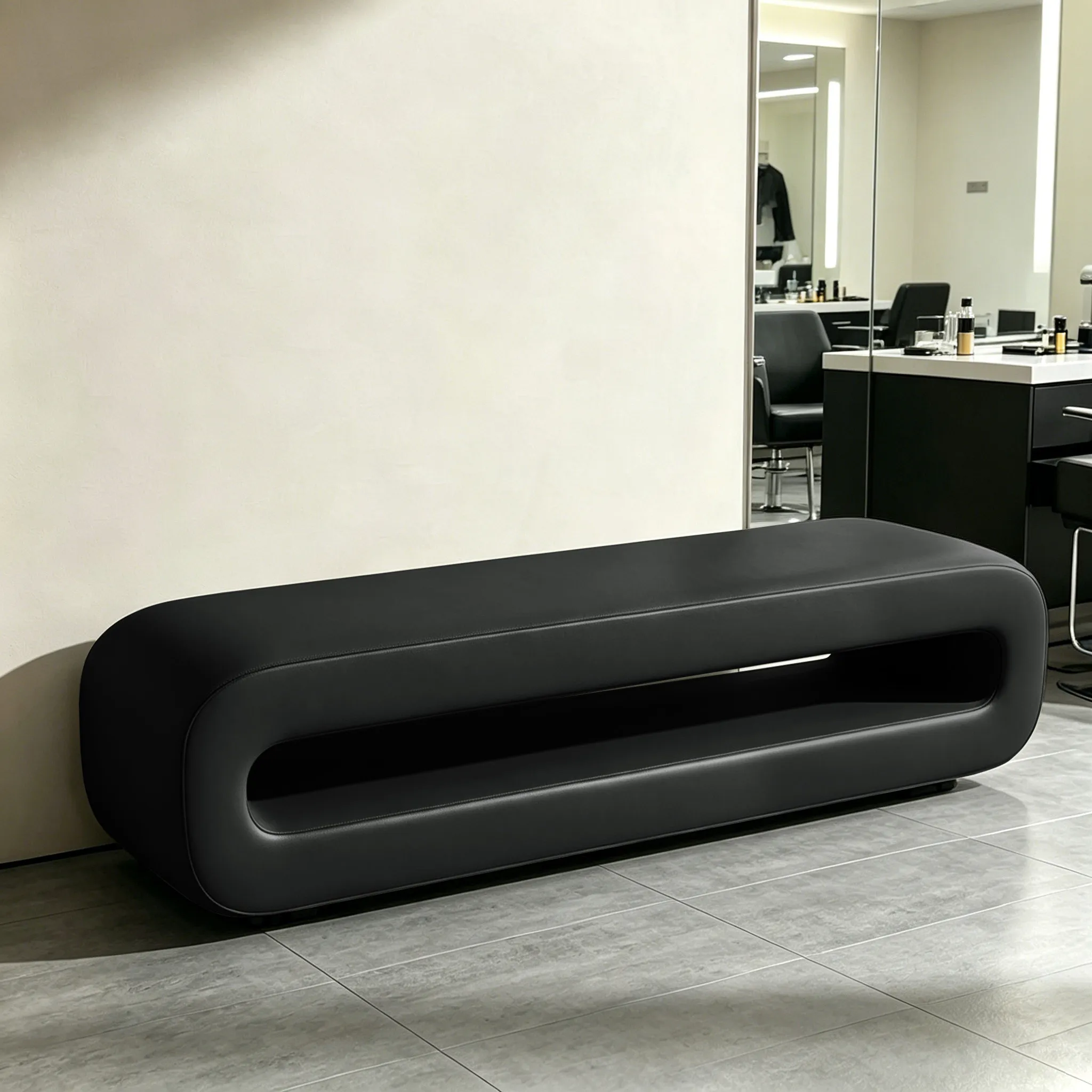 waiting Barber shop sofa, chair, hair salon and nail salon rest area, light luxury leather and soft sponge long bench, hair