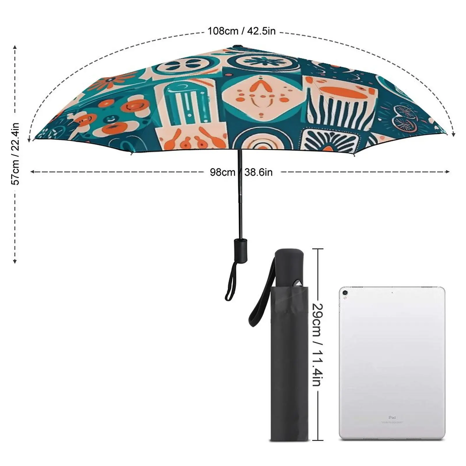 Ethnic Tribal Icon Umbrella Patchwrok Print Windshield Automatic Umbrella Charm Design Reinforced Sun Umbrella