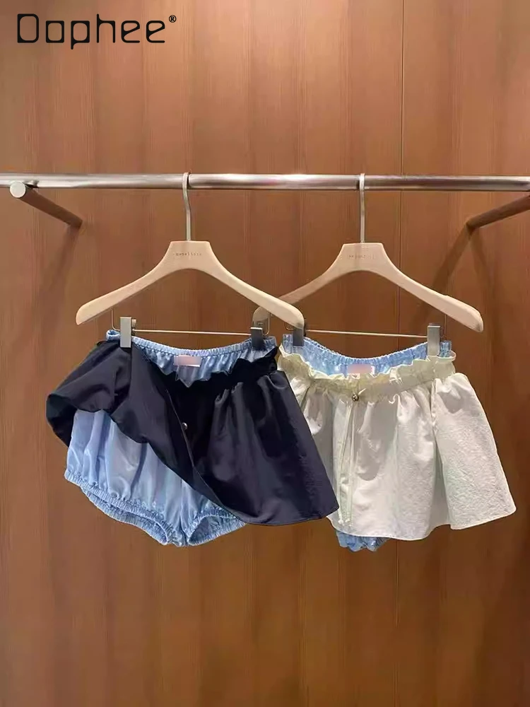 Coreano ins na moda emenda cor cintura elástica mini saia feminina verão nova doce menina personalidade falso saias tutu de duas peças