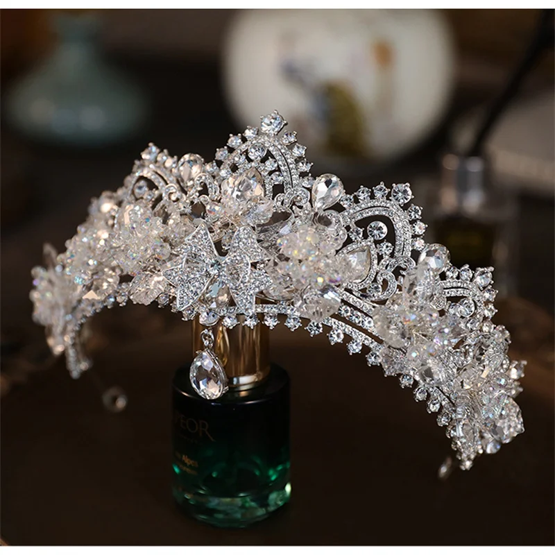 Luxury Brides Crowns Tiaras For Wedding Headdress Crystal Flower Bridal Crowns For Women 15 Years Prom Hair Jewelry Headpieces