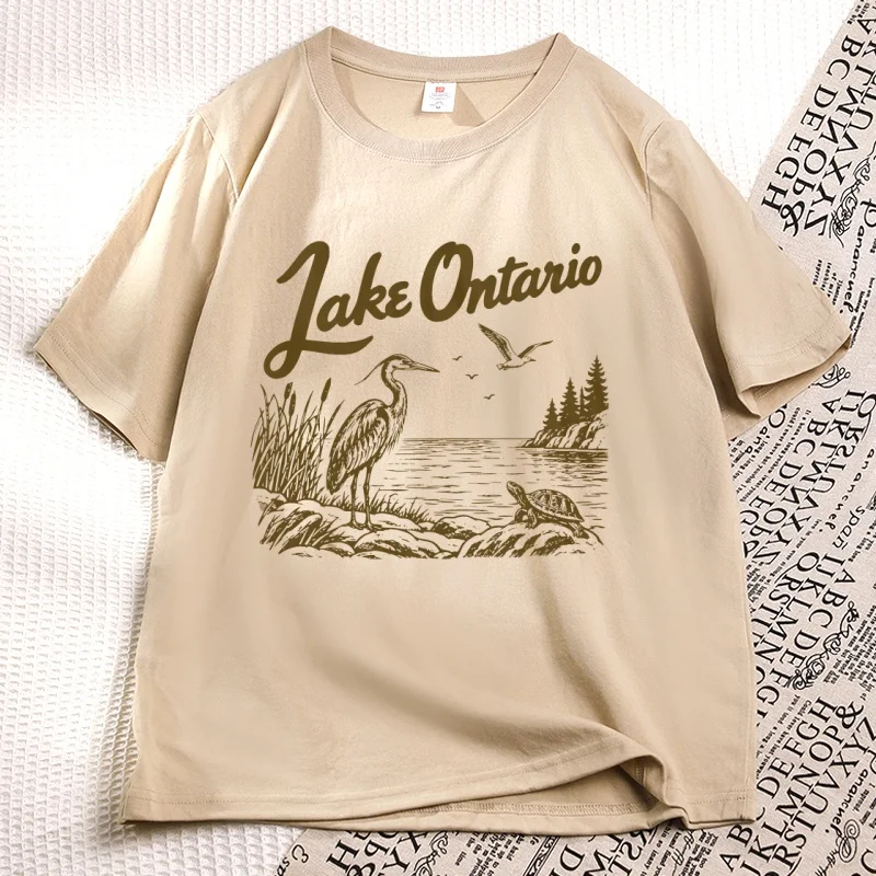 Vintage Lake Ontario Comfortable T Shirt Womens Mens Cotton Short Sleeve T-shirt Printed Loose Casual Tshirt Crewneck Unisex