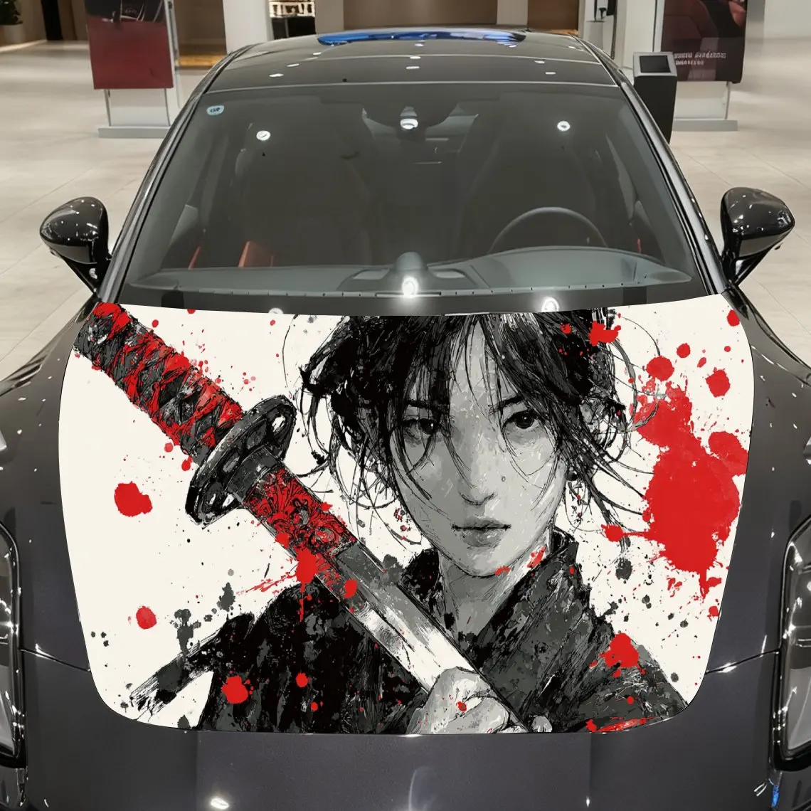

Scarlet Ink Swordswoman Pattern car hood stickers, waterproof self-adhesive, scratch resistant, easy to stick, durable car PVC s