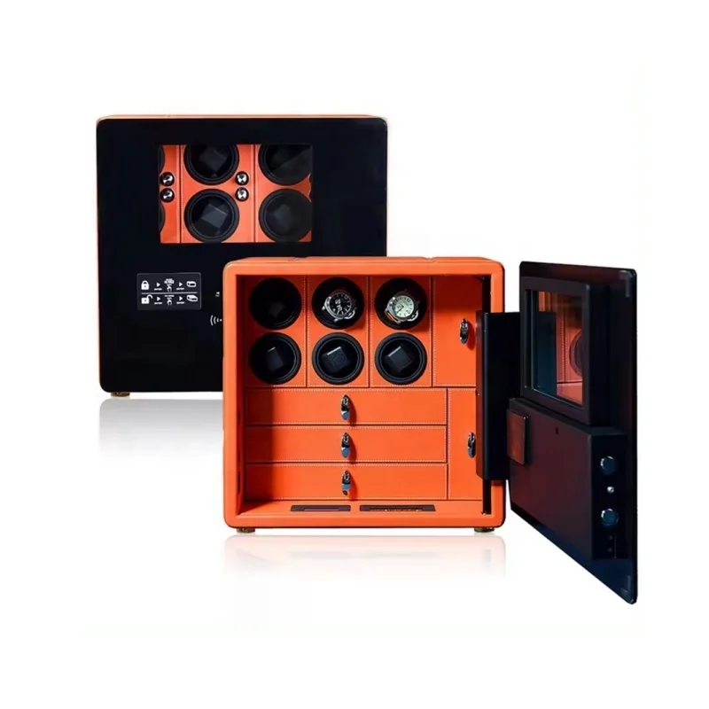 

High Quality Lcd Remote Control 6 Slots Watch Safe Box Security Touch Screen Luxury Led Lights Watch Winder with Jewelry Drawer