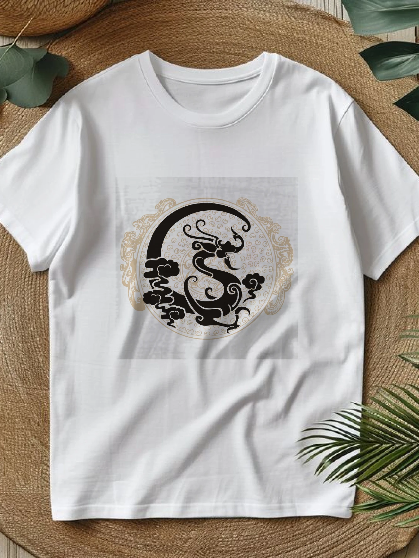 

Women's T-shirts Chinese style Y2k Gym t-shirt graphic t shirts Casual 100% cotton Dragon Floral Design Artwork printed tee B