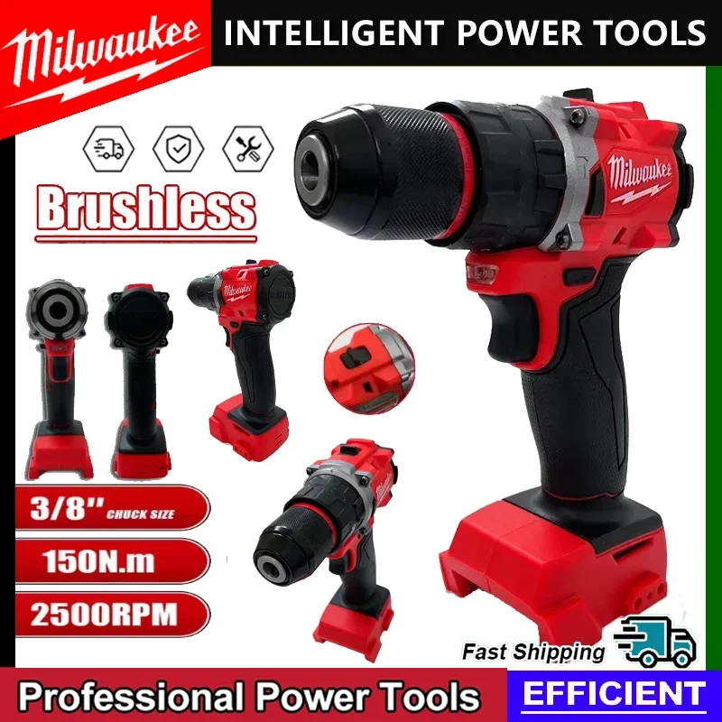 

2026 Milwaukee Маленькая электрическая дрель 150 Нм Бесщеточная аккумуляторная ударная дрель для украшения команды используется для электроинструмента с аккумулятором 18 В