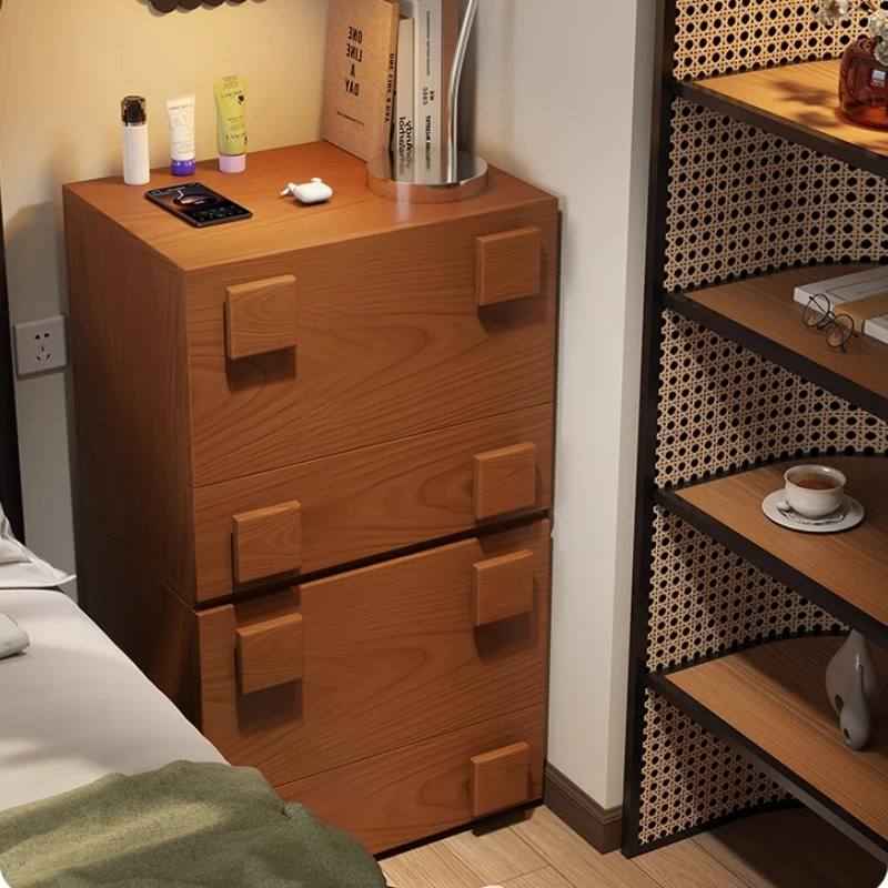 Vintage Style Solid Wood Living Room Cabinet Antique Double-layer Storage Bucket Cabinet Bedroom Furniture Bedside Table