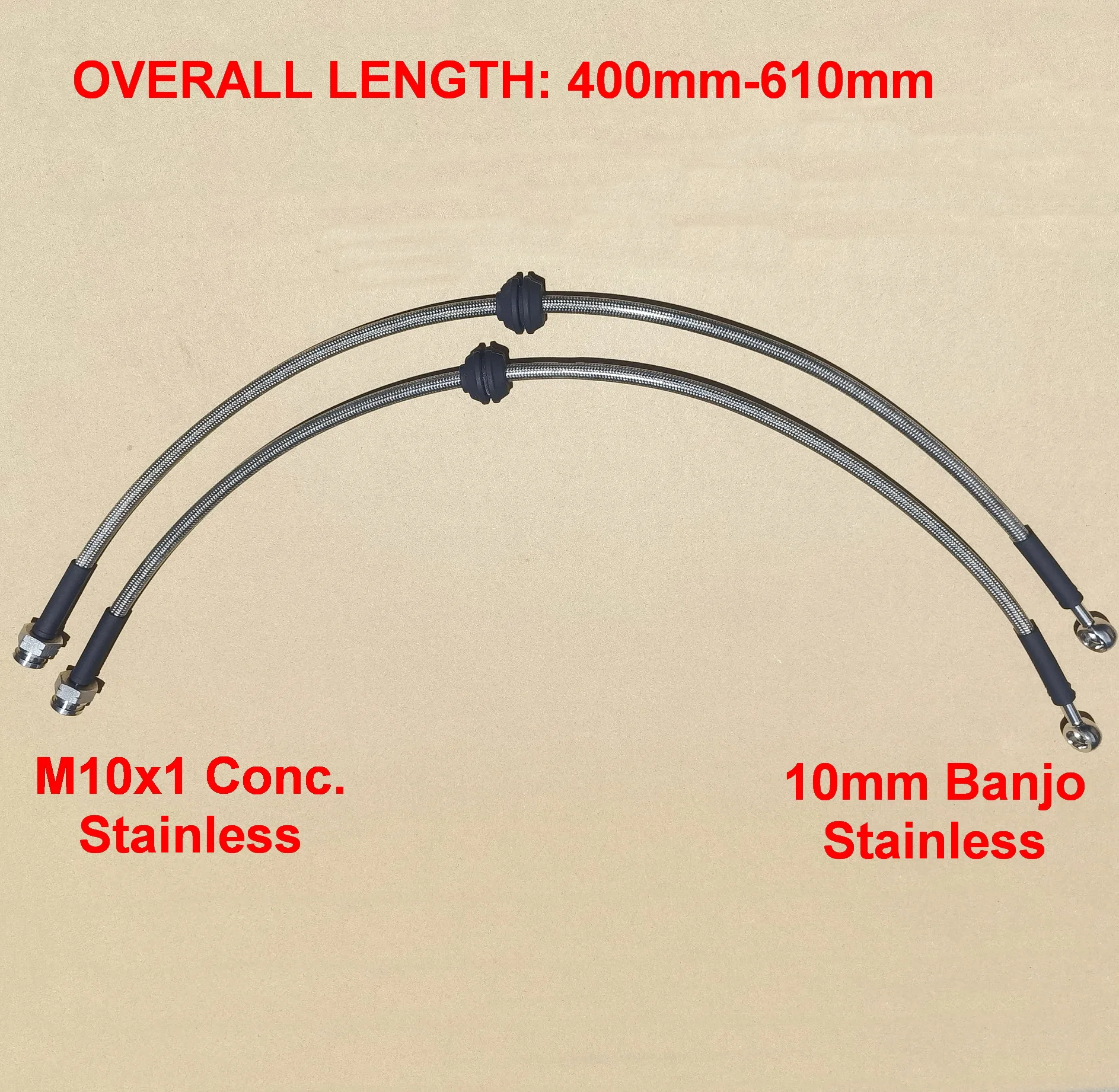 1 Pair Metric M10x1 Conc Swivel Female + 10mm Banjo AN3 Stainless Braided Front Brake Hose Line Tube For Racing Cars ATV UTV