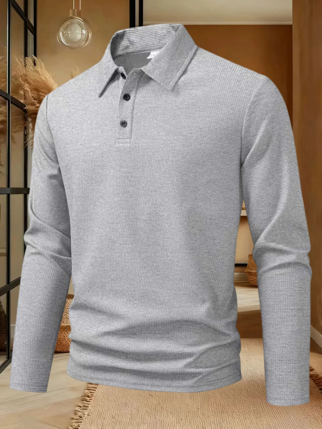 

New Men's Business Casual Long Sleeved Shirt Solid Color Polo Shirt Fashionable Breathable Comfortable Versatile Top