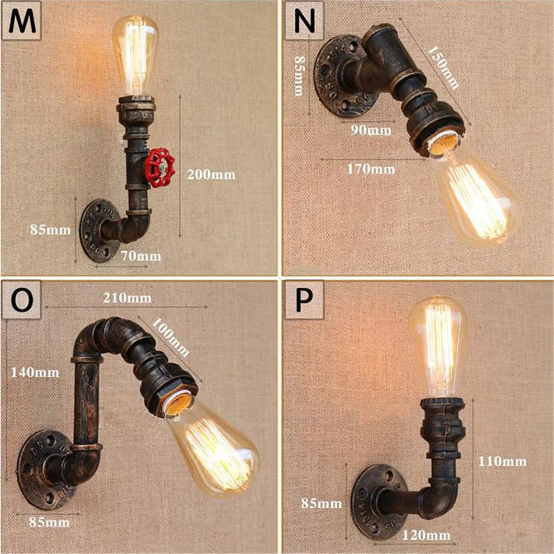 Loft Industrial Wall Light Iron Rust Water Pipe Retro Wall Lamp Vintage E27 Sconce Lights Home Lighting Fixtures Lustres Luz