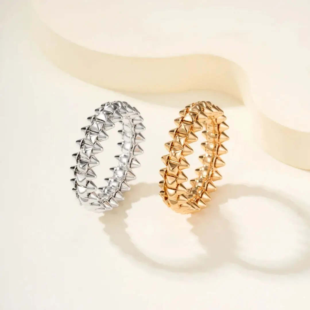 French style 925Style Riveted Bullet High QualityRings For Women Punk Gold Color Creative Ring Broad Surface Finger Jewelry Gift