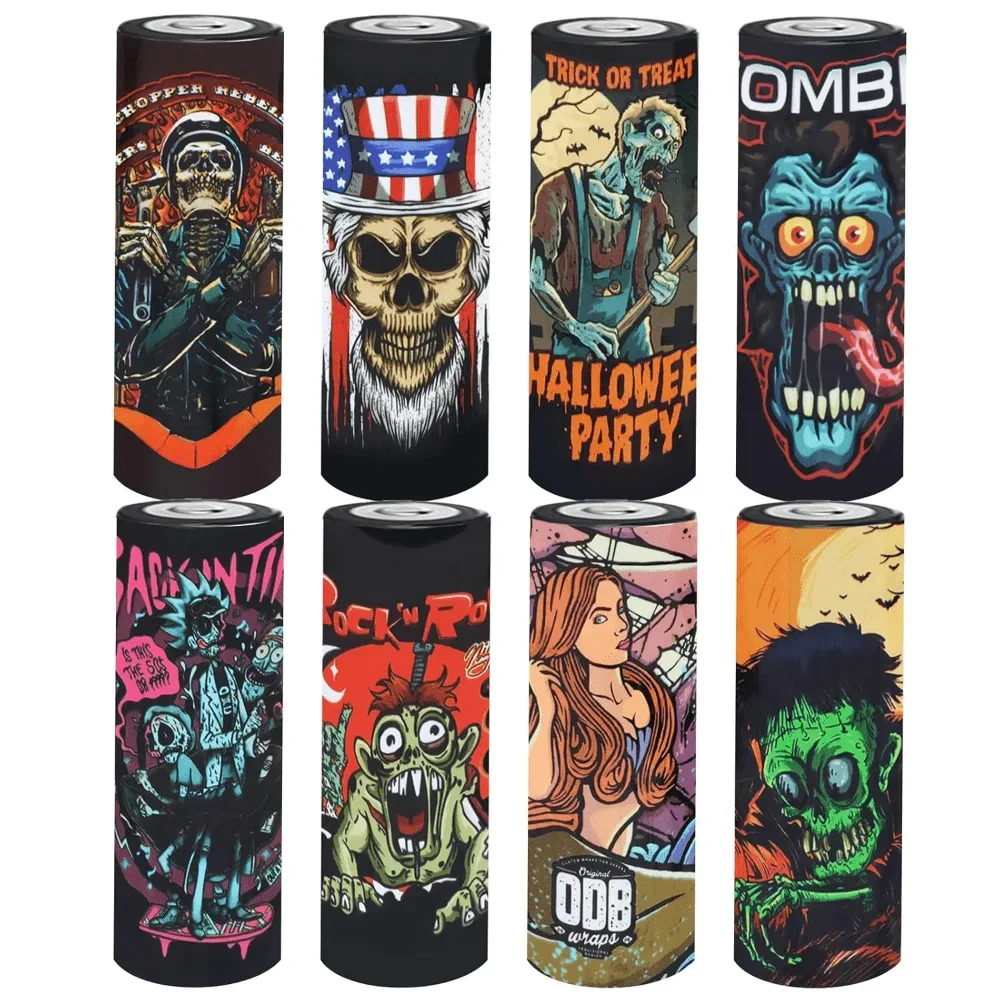 24Piece Set of 18650 Battery PVC Heat Shrink Tubes, Zombie Series Protective Sleeves with 8 Different Designs for Battery Covers