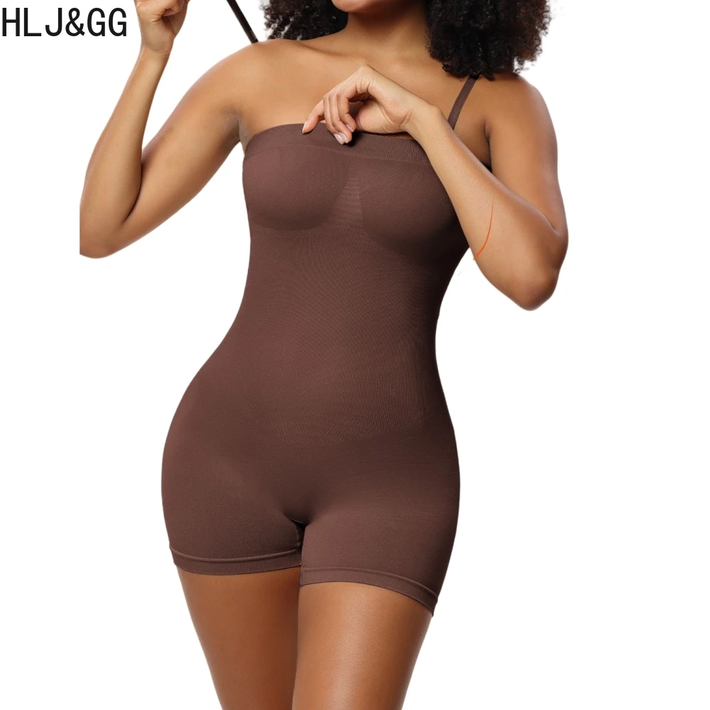 HLJ&GG Sexy Solid Bodycon One Piece Rompers Women Spaghetti Strap Sleeveless Backless Slim Jumpsuits Female Sporty Overalls 2025