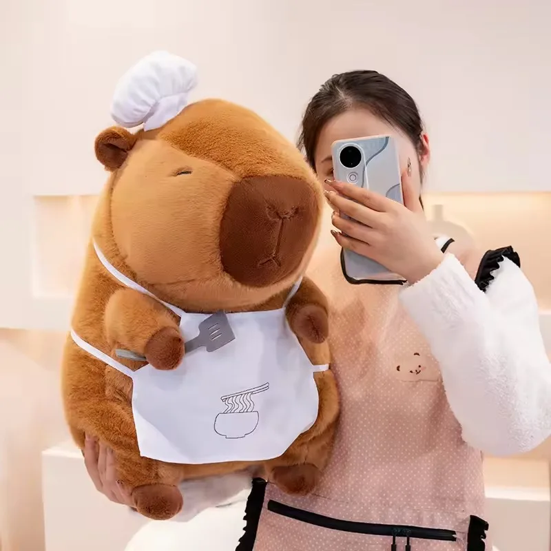 Chef Capybara juguetes de peluche dibujos animados lindo Kapibala Capybara juguete de peluche Chef Holdind pan feo lindo muñeca para acompañar juguetes regalos