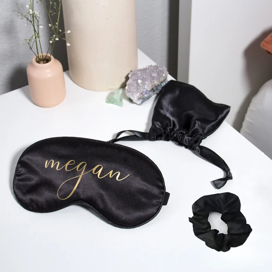 

Personalized Satin Eye Mask with Satin Bag and Hairband, Wedding Bridesmaid Gift, Bachelorette Party Gifts, Birthday Party Gifts
