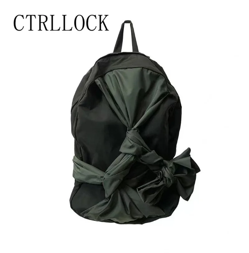 

CTRLLOCK Preppy Style Bow Knotted Backpack Women Lace-up Color Contrast Schoolbag Techwear