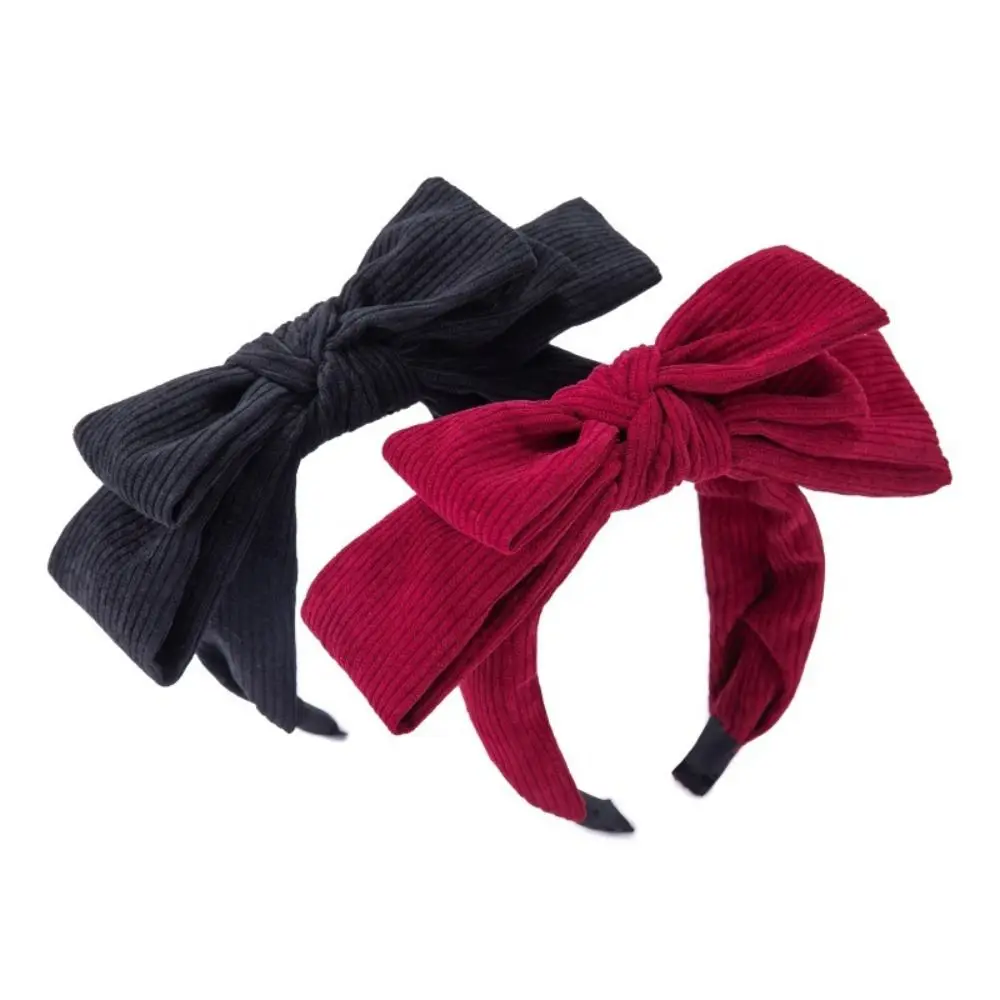 Fashion Corduroy Bowtie Headband Wide Solid Color Bowtie Hair Hoop Hair Band Headwear Wash Face Hairband Ladies