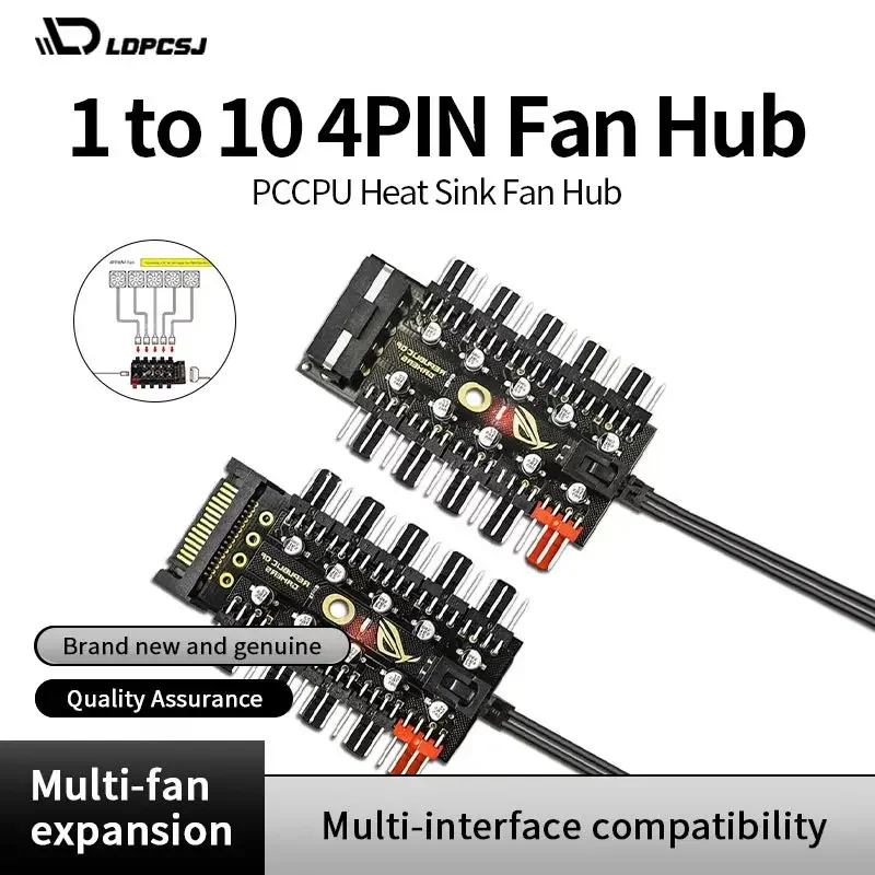 

LDPCSJ Motherboard 1 to 10 fan 4 Pin PWM Cooler Fan HUB Splitter Extension 12V Power Supply Socket PC Speed Controller Adapter