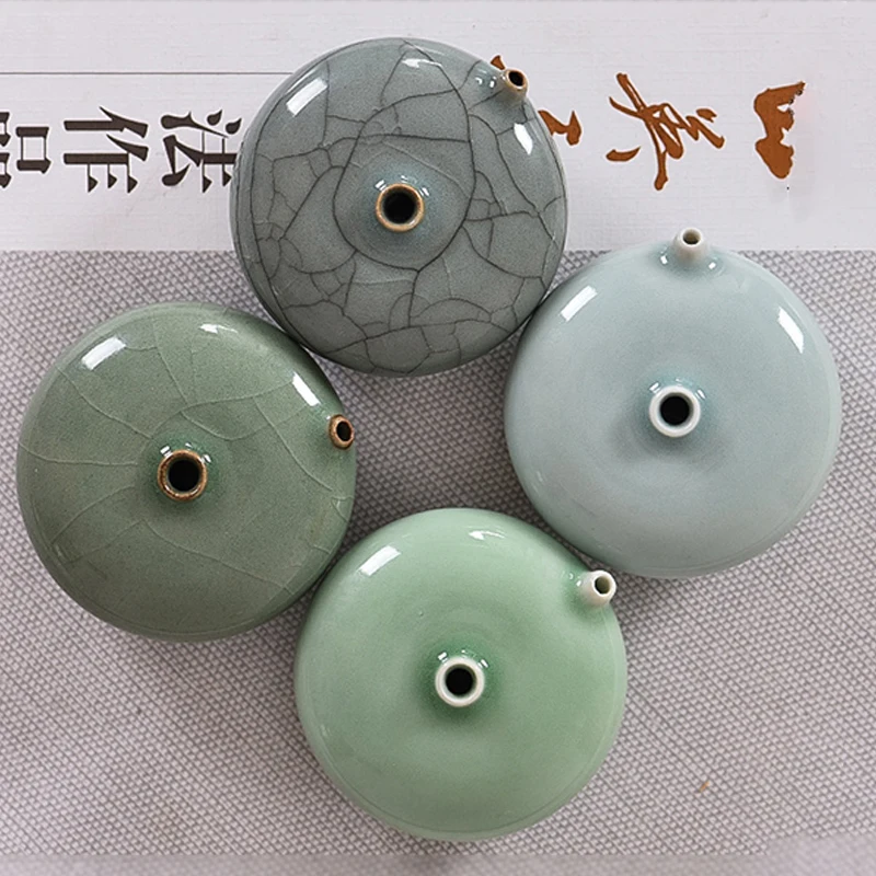 Handmade Ru Kiln Celadon Water Dropper Ceramic Inkstone Calligraphy Brush Pen Set Chinese Scholar Desk Gift Box view 3