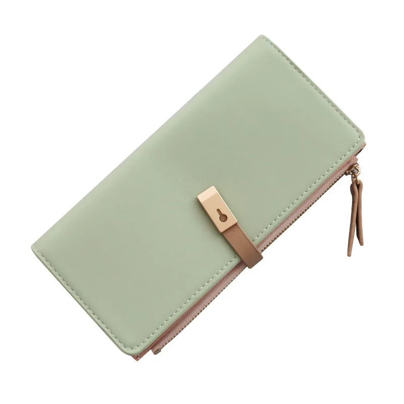 

Stylish Women's Wallet Long Multi-Functional Design with Buckle and High Capacity for Cards Solid Color Purses for Women