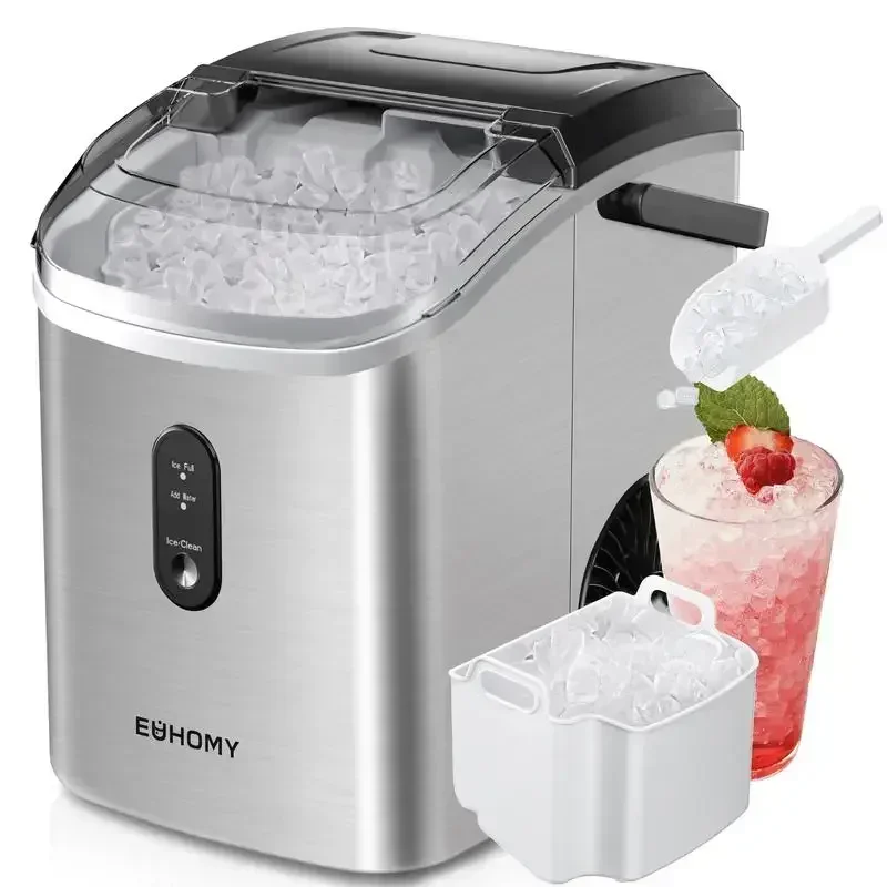 EUHOMY Portable Nugget Ice Maker Countertop with Handle, Ready in 6 Mins, 33lbs/24H, Removable Top Cover, Auto-Cleaning