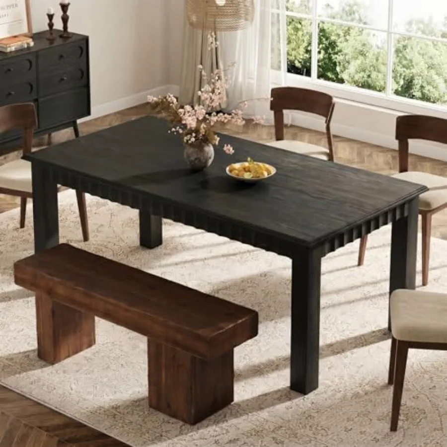 63-Inch Solid Wood Dining Table for 6
