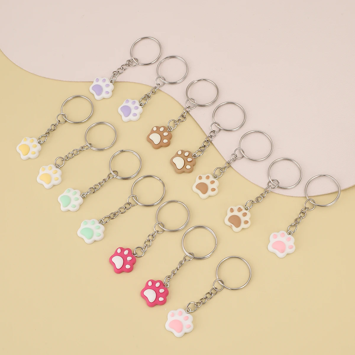 14pcs Cartoon Paw Charm Keychain Cute PVC Keyring Customizable Bag Accessory Phone Pendant Car Ornament