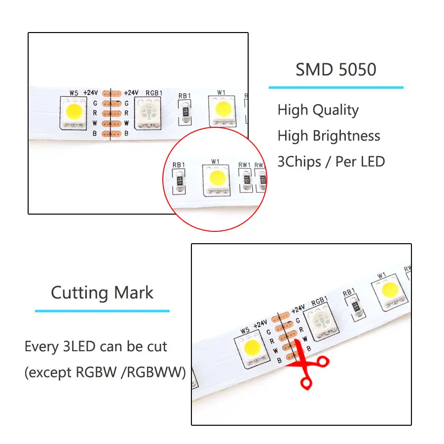 Tira de luces Led RGB 5050 de 24V, resistente al agua, 5M, 60Led/m, 300Led, blanco cálido, cinta de luz Led Flexible de neón para habitación,luces