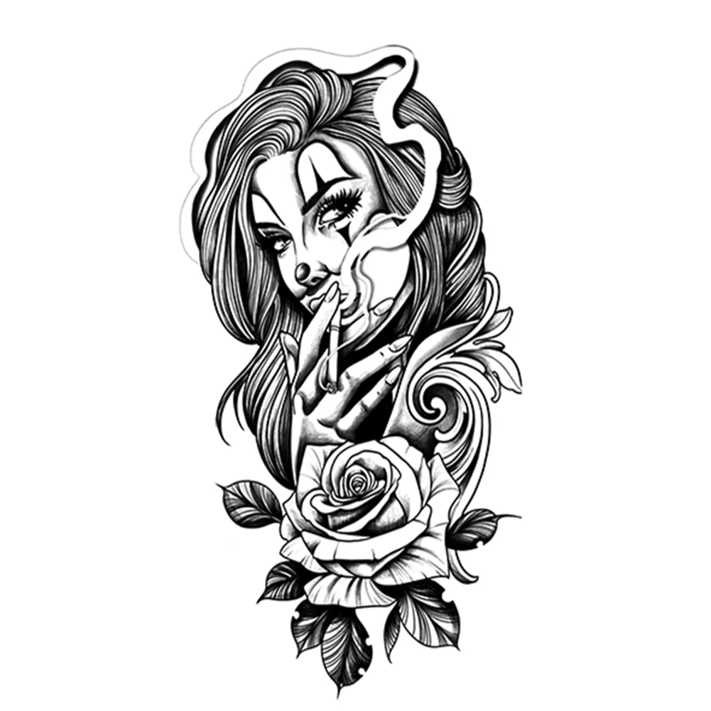 멋진 타투 스티커 일회용 신 몬스터 예수 아트 가짜 타투 물전사 방수 팔 다리 등 남녀 커플용