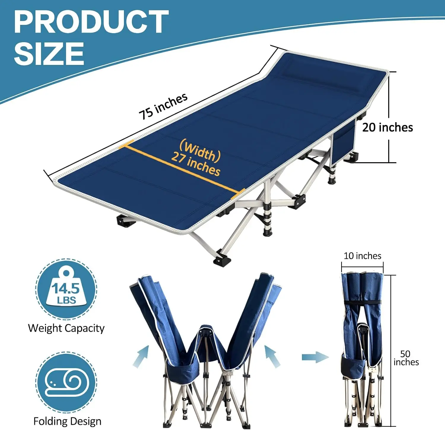 2 Pack Camping Cot with Mattress, Folding Camping Cot for Adults