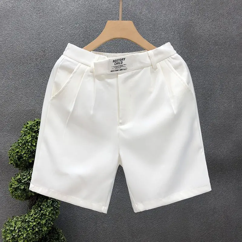 2024 New Summer Solid Color Minimalist Oversized Versatile Casual Loose Fitting High Waisted Thin Five Point Suit Pants for Men