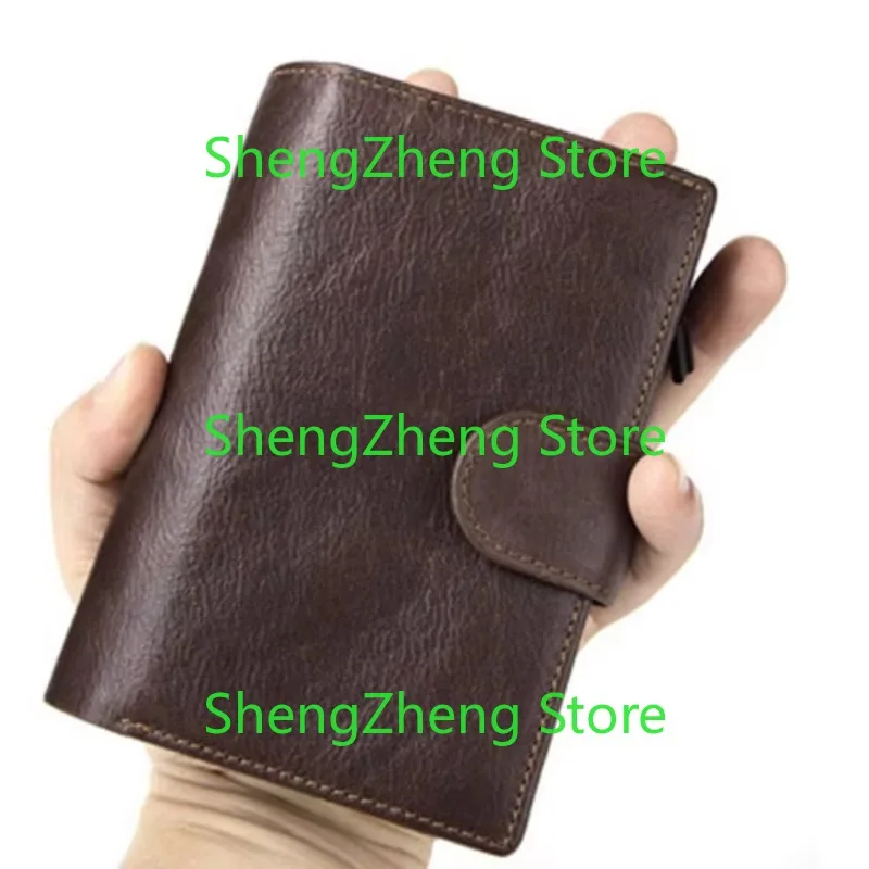 

Men Passport Bag 9 Card Slots Photo Holder Genuine Leather Oil Wax Business Short Wallet