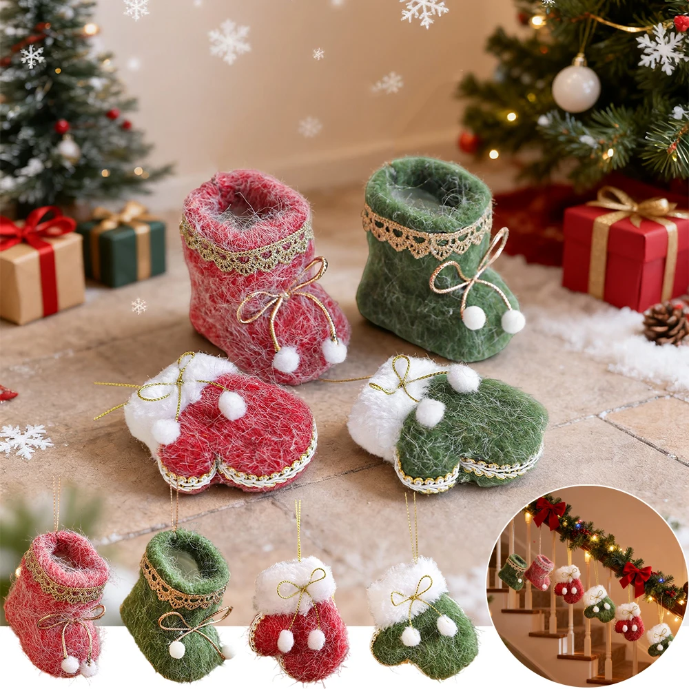 

Hanging Christmas Boots Gloves Felt DIY Craft Ornament for Fireplace Christmas Trees Hanging Party Decoration Addobbi Natalizi