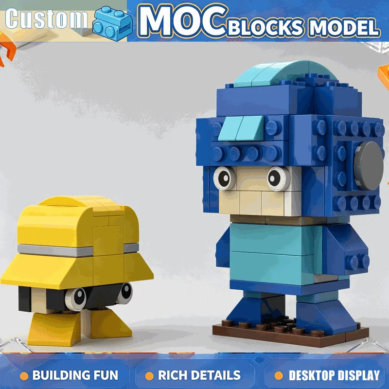 134PCS MOC Blue Robot Figure Custom Building Blocks Retro Game Hero Model DIY Assembly Creative Educational Toy Collection Gift
