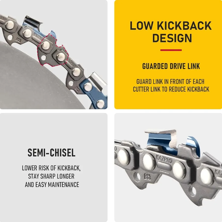 Catena per motosega da 16 pollici con 56 maglie di trasmissione 3 8 Passo basso.050 Calibro Design con ritorno basso Sistema di lubrificazione integrato per l'effica