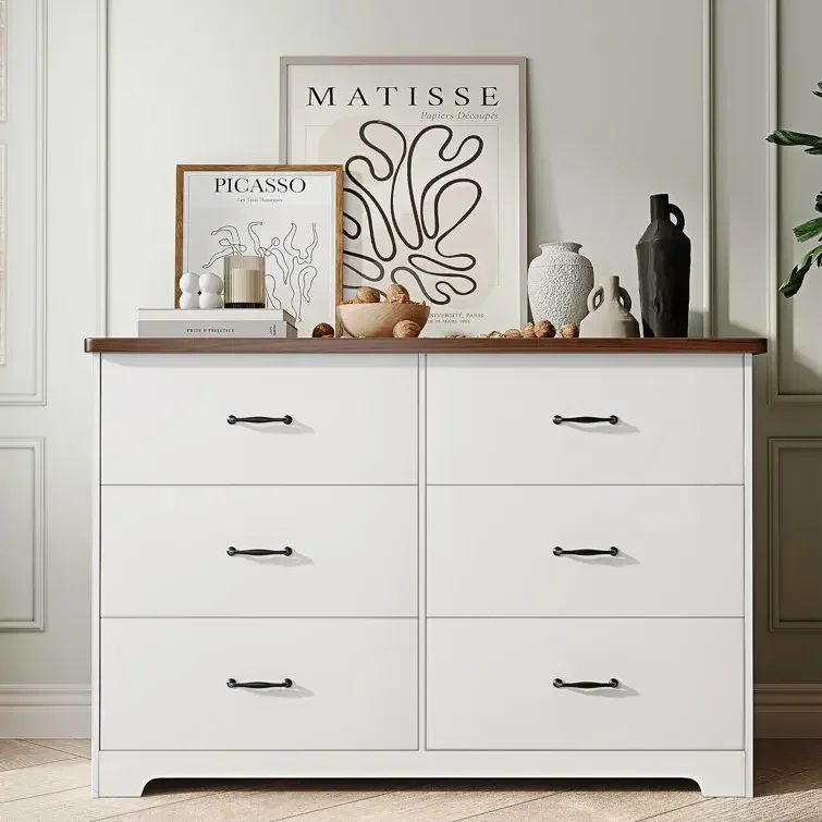 

-Modern Dresser for Bedroom with 6 Drawers Nightstand Chest of Drawers Tall Dresser Drawers for Living Room Closet