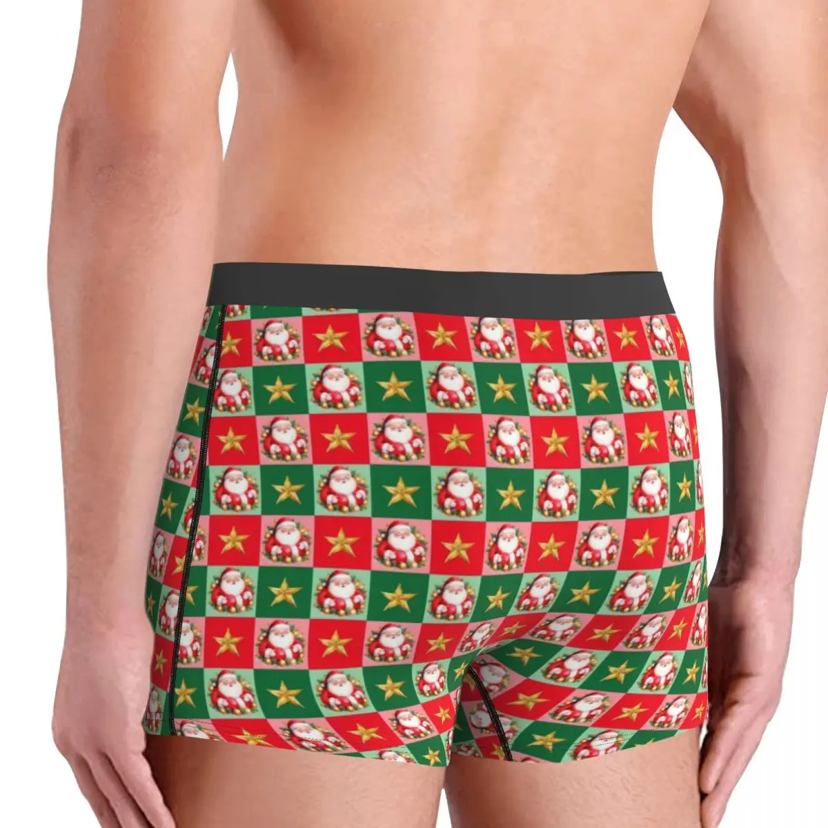 Retro Santa Claus Plaid Christmas Underwear Soft Panties Custom Boxer Brief Pouch Men's Oversize Trunk