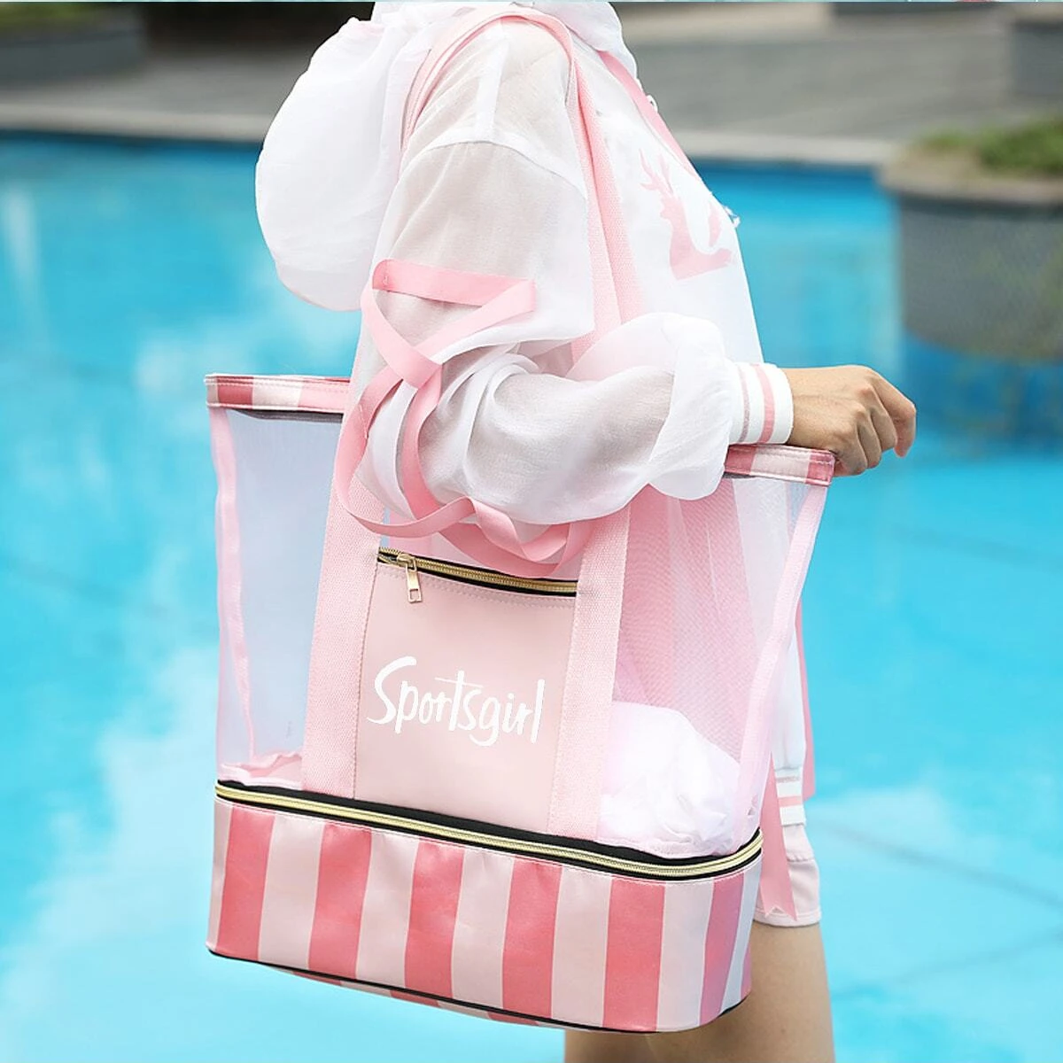 1pc Swimming Bag Wet And Dry Striped Pattern Fitness Bag Swimsuit Storage Bag Sports And Leisure Beach Bag