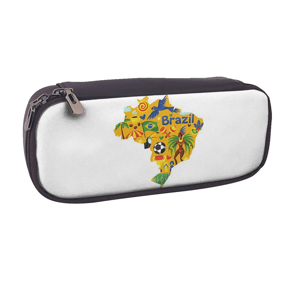 Brazil Abstract Map Leather Pencil Case for Boy Girl School Pen Box Pencil Bag Stationery Supplies Pen Holder Bag
